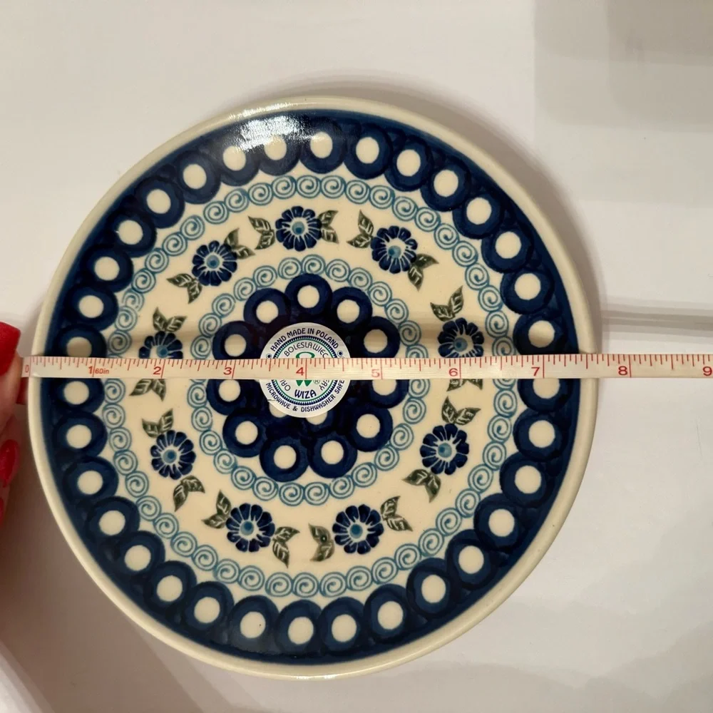 POLISH POTTERY NEW SALAD PLATE BLUE WHITE DINING DINNER HOME BOLESLAWIEC NWT